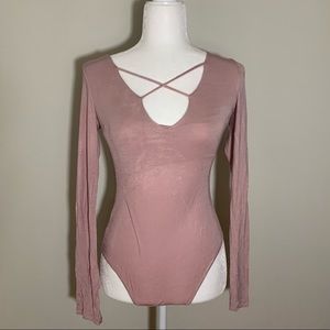 Blush Pink Bodysuit- Caged chest